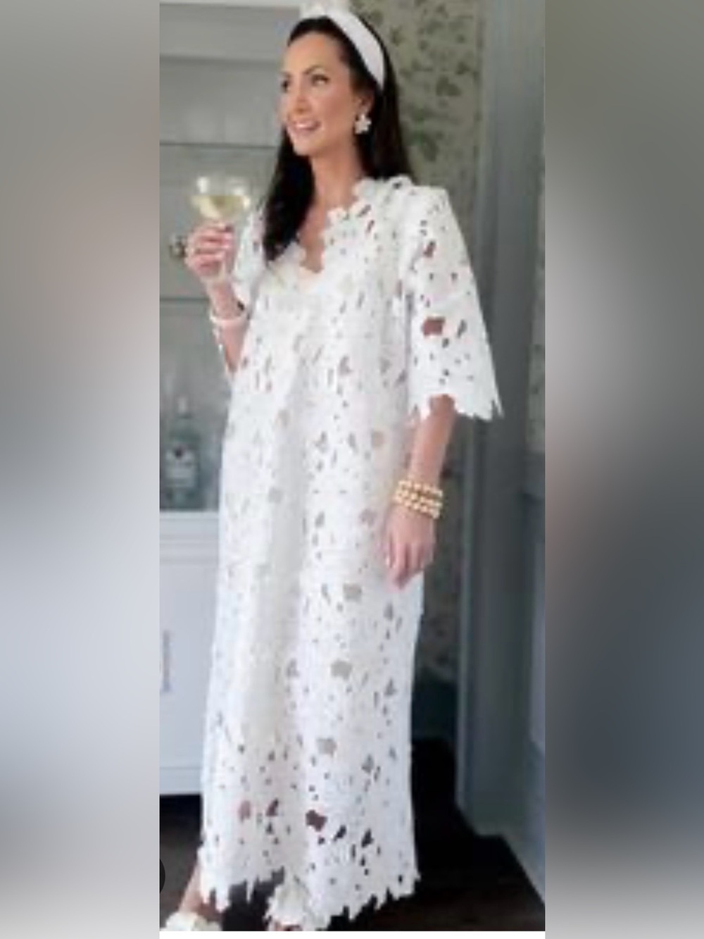 4OUR Dreamers White Guipure Lace Maxi Dress / Caftan Cover-Up - Small